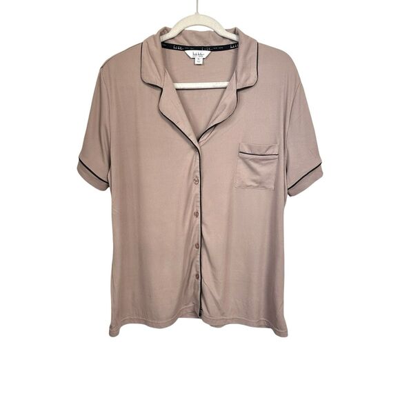 Nicole Miller NY Womens Sz XL Taupe Brown Button Up Ribbed Pajama Top Soft Cozy - Picture 1 of 7